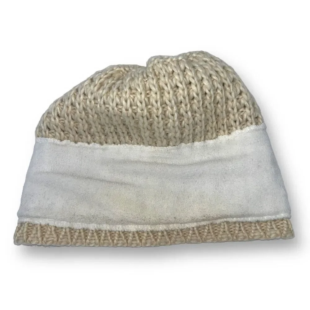 Unbranded Canadian Wool Blend Knit Cream Beanie with Poof